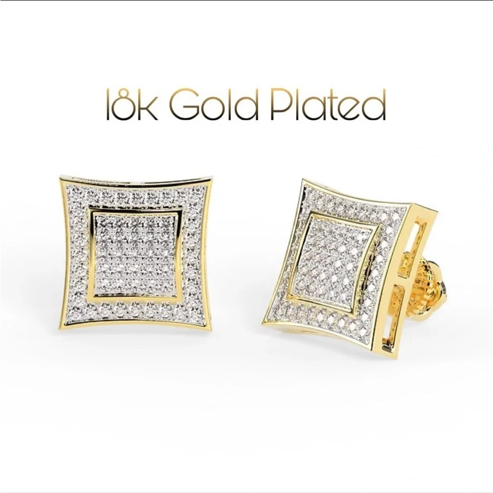 18K Gold Plated Lab Created Micro Pavè Setting Stud Earrings